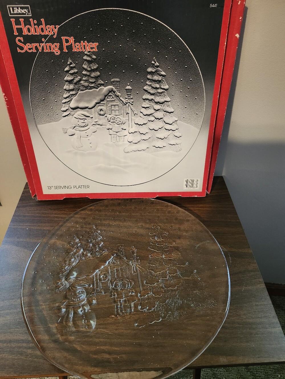 Libbey Clear Glass Holiday Serving Platter with Embossed Winter Scene